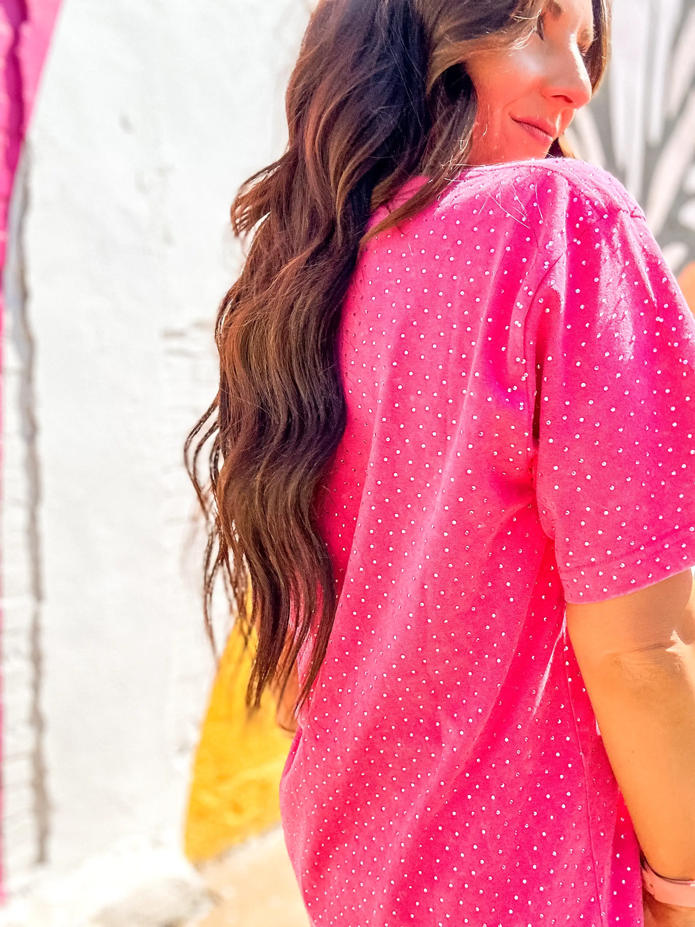 Oversized Hot Pink Rhinestone Shirt