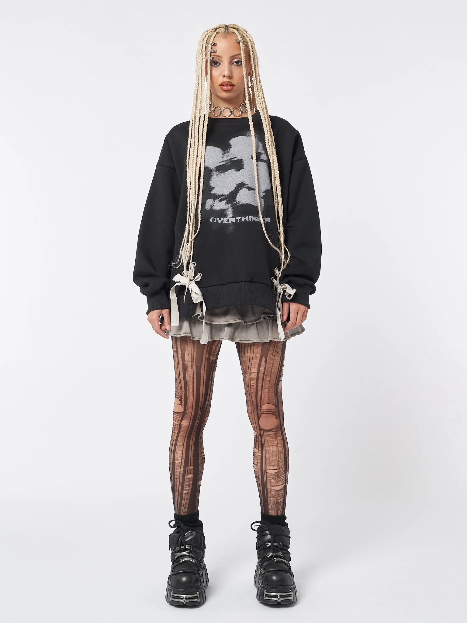 Overthinker Black Lace Up Sweatshirt