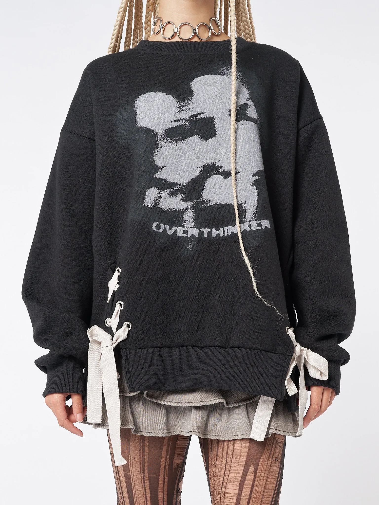 Overthinker Black Lace Up Sweatshirt