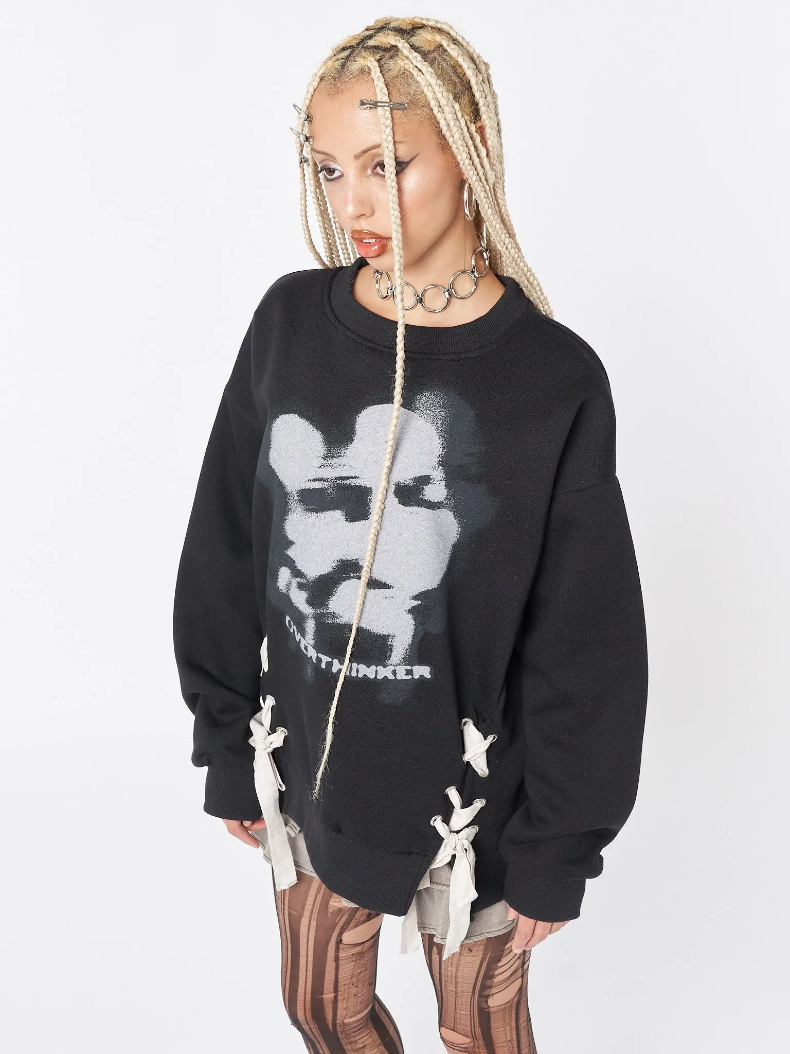 Overthinker Black Lace Up Sweatshirt