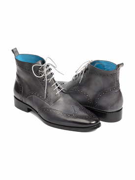 Paul Parkman Wingtip Ankle Boots Gray Hand-Painted