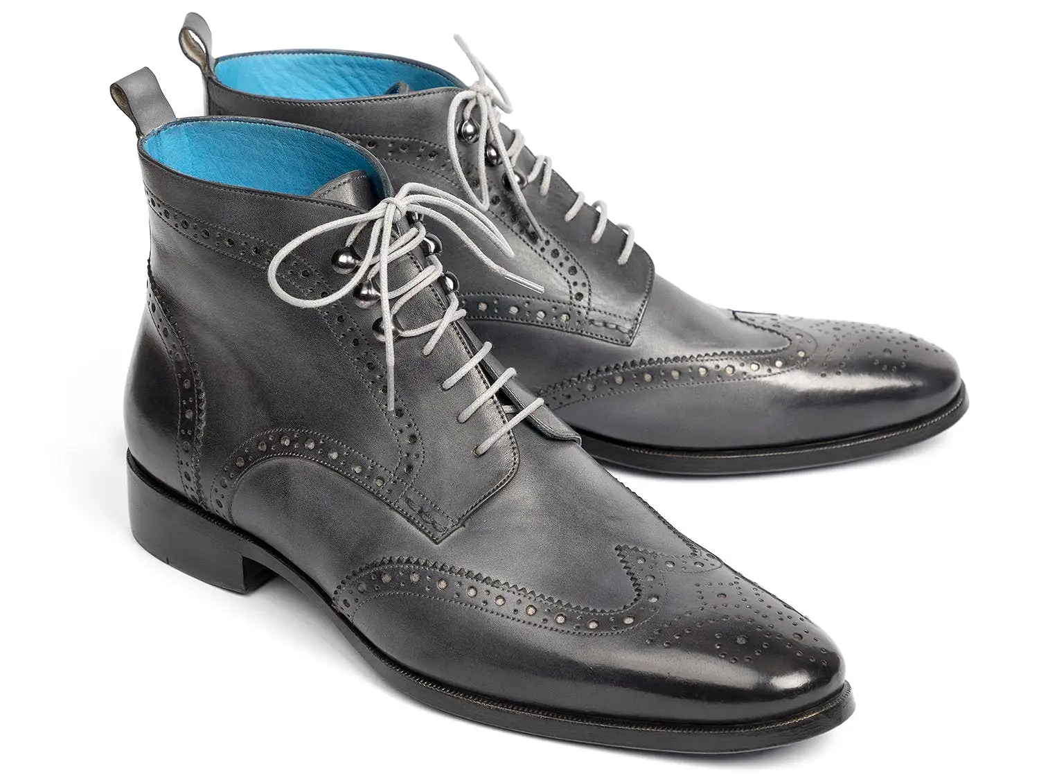 Paul Parkman Wingtip Ankle Boots Gray Hand-Painted