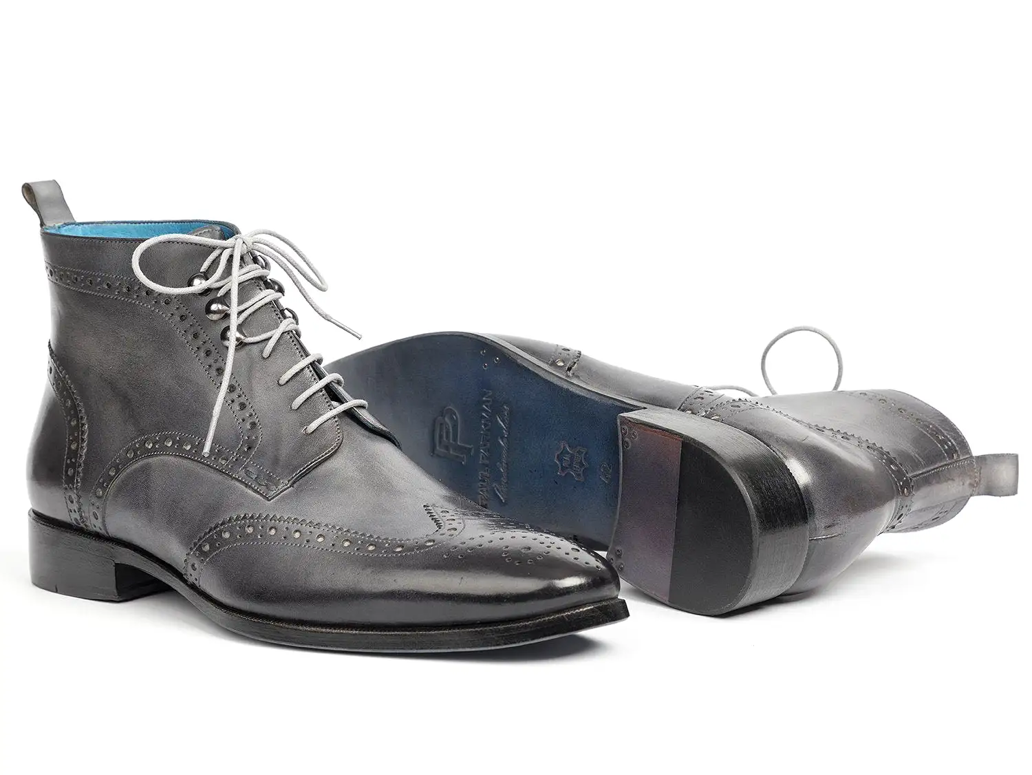 Paul Parkman Wingtip Ankle Boots Gray Hand-Painted