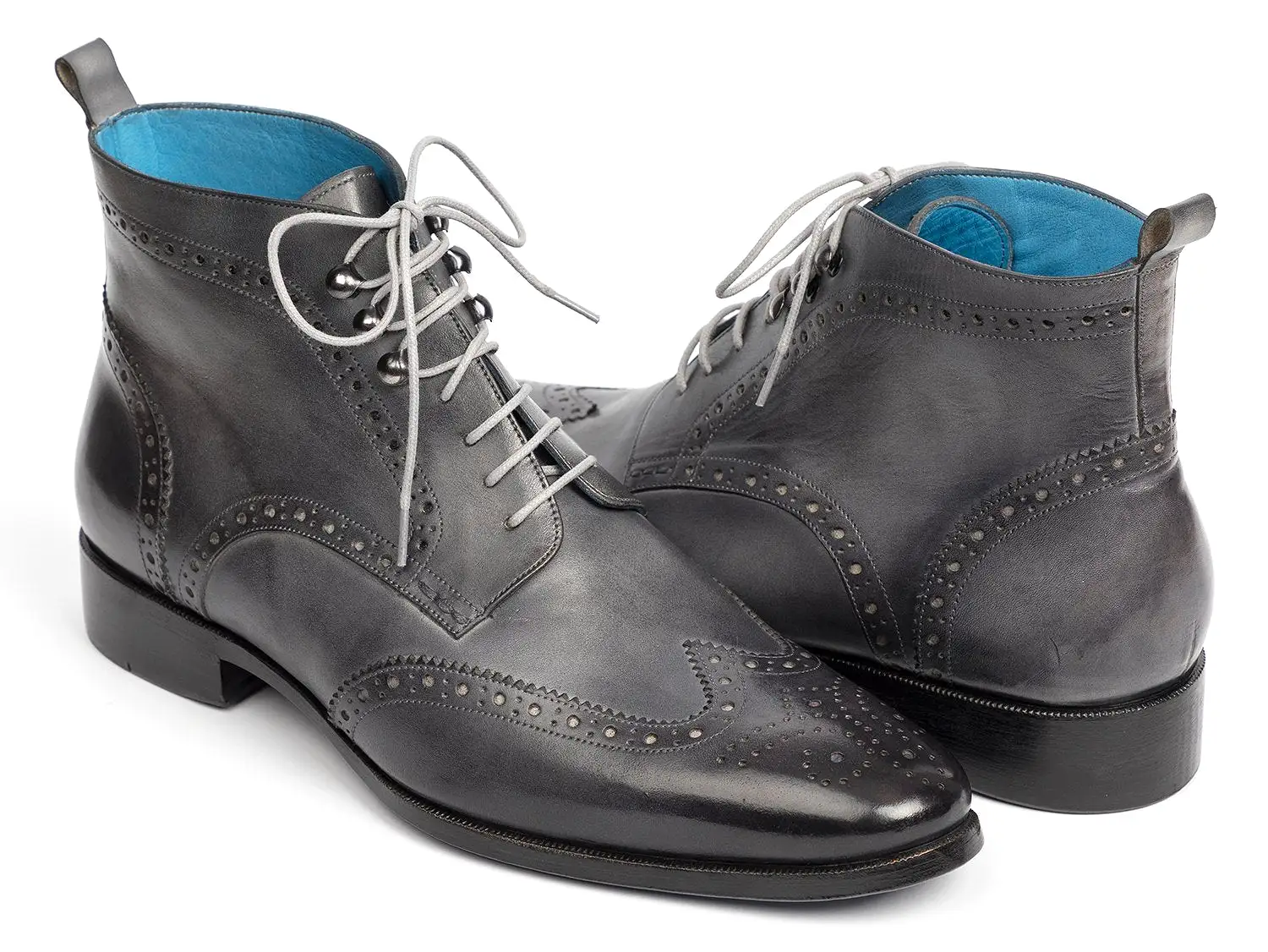 Paul Parkman Wingtip Ankle Boots Gray Hand-Painted