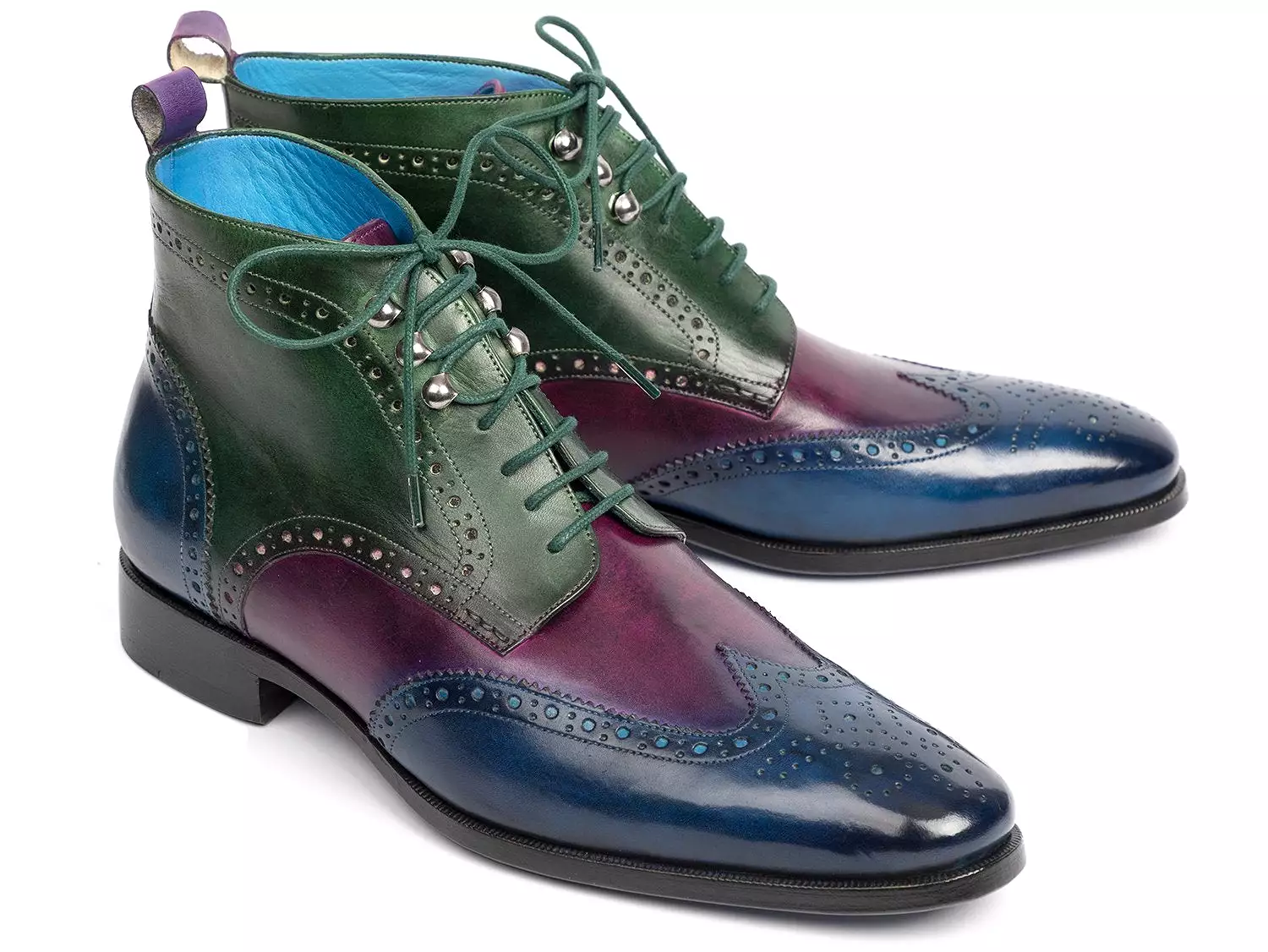 Paul Parkman Wingtip Ankle Boots Three Tone Blue Purple Green