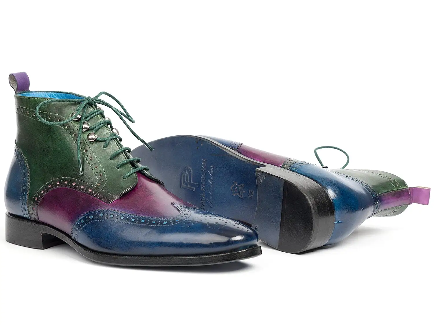 Paul Parkman Wingtip Ankle Boots Three Tone Blue Purple Green