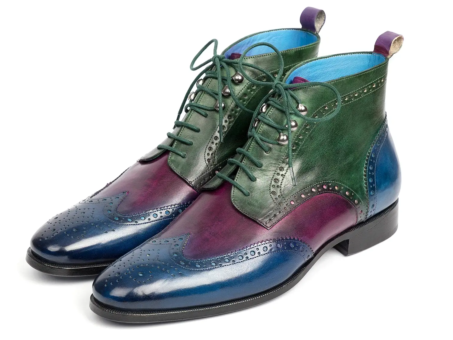 Paul Parkman Wingtip Ankle Boots Three Tone Blue Purple Green