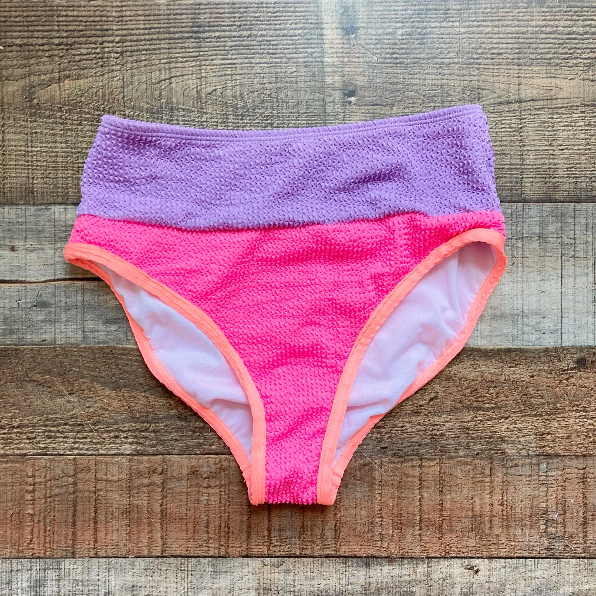 Pink Lily Hot Pink/Purple Color Block Textured High Waisted Bikini Bottoms NWOT- Size S (sold out online, we have matching top)