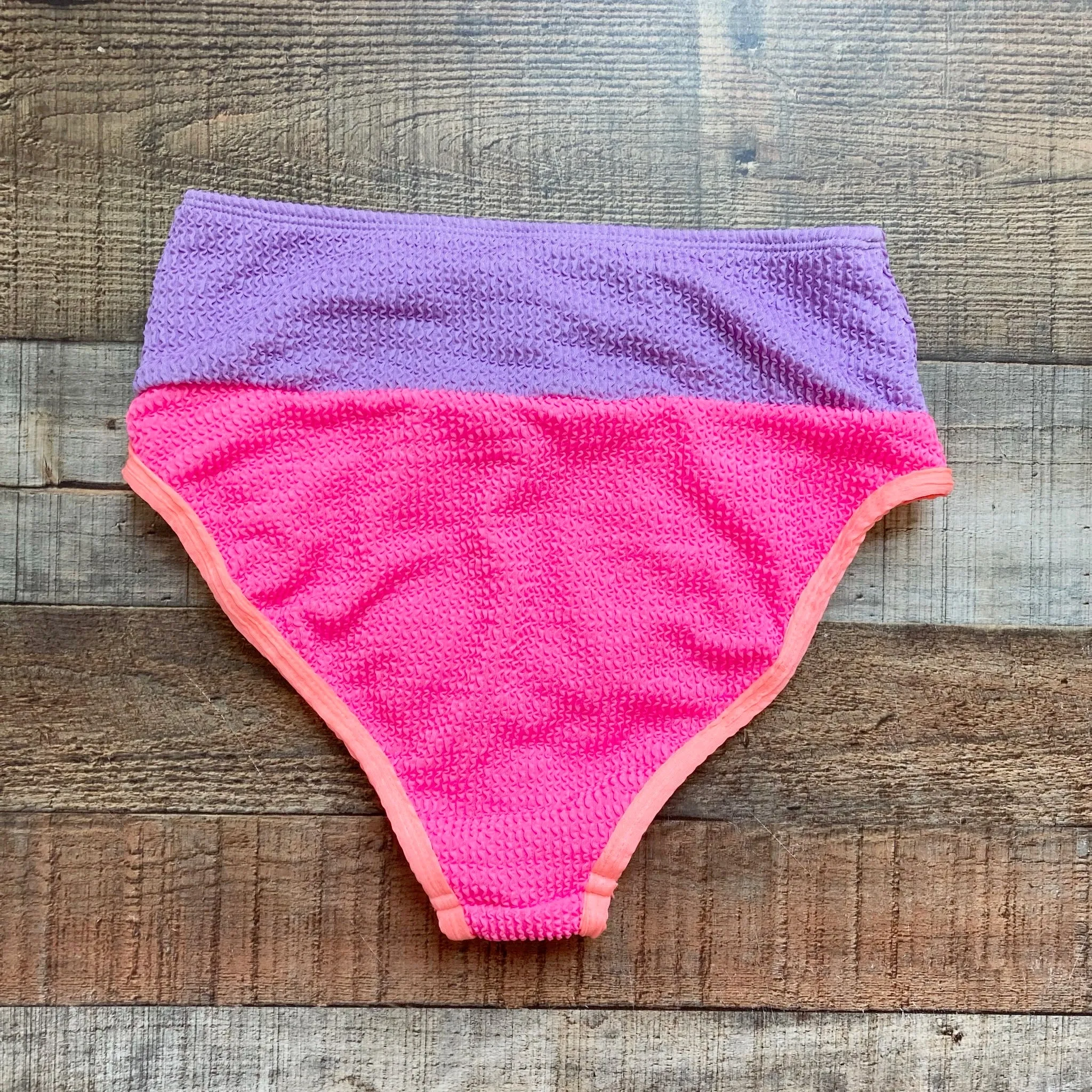 Pink Lily Hot Pink/Purple Color Block Textured High Waisted Bikini Bottoms NWOT- Size S (sold out online, we have matching top)