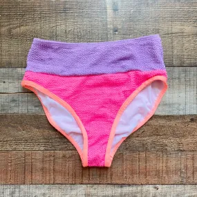 Pink Lily Hot Pink/Purple Color Block Textured High Waisted Bikini Bottoms NWOT- Size S (sold out online, we have matching top)