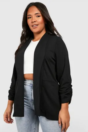 Plus Lapel Detail Ruched Sleeve Blazer