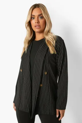 Plus Pinstripe Double Breasted Blazer