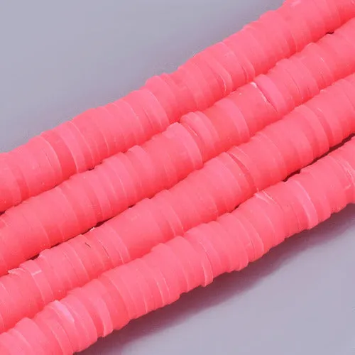 Polymer Clay Beads, Fimo, Katsuki, Heishi, Flat, Round, Hot Pink, 6mm