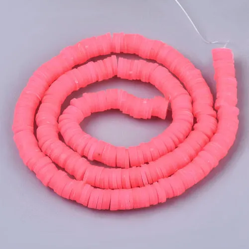 Polymer Clay Beads, Fimo, Katsuki, Heishi, Flat, Round, Hot Pink, 6mm