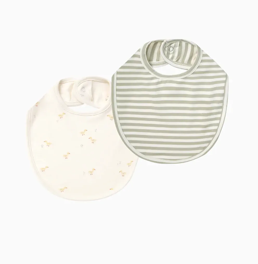 Quincy Mae - Ducks & Sage Stripe Jersey Snap Bibs