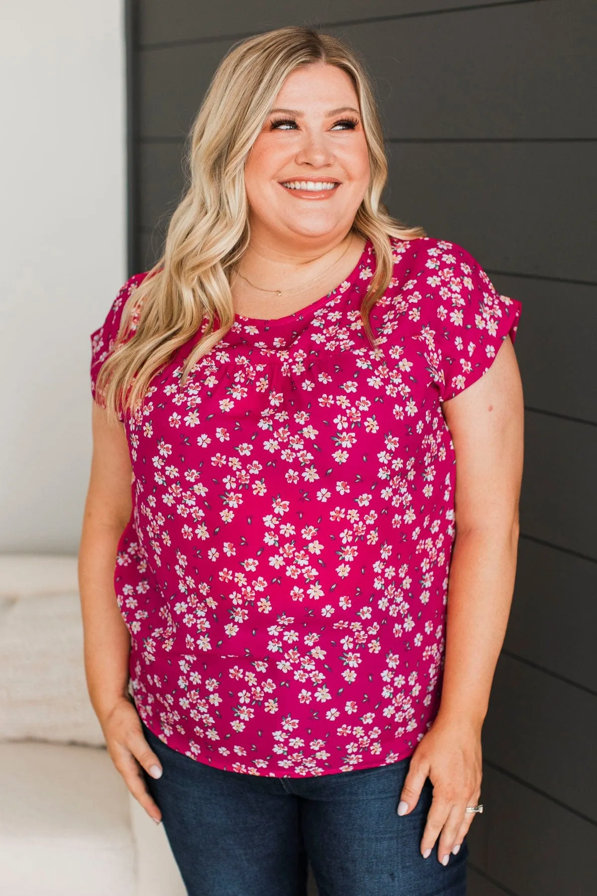 Radiant Presence Floral Top- Hot Pink