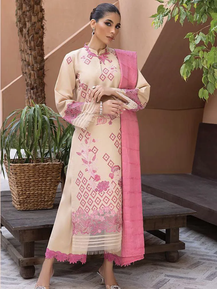 Rang Rasiya Carnation Embroidered Karandi 3Pc Suit D-02 PINAR