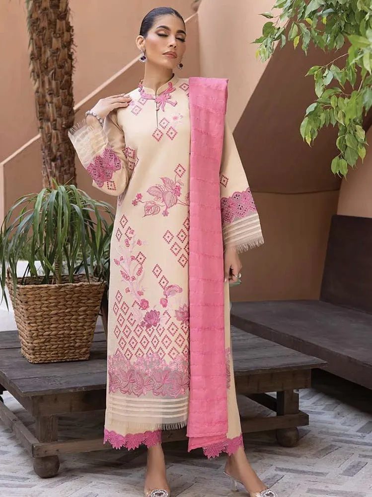 Rang Rasiya Carnation Embroidered Karandi 3Pc Suit D-02 PINAR