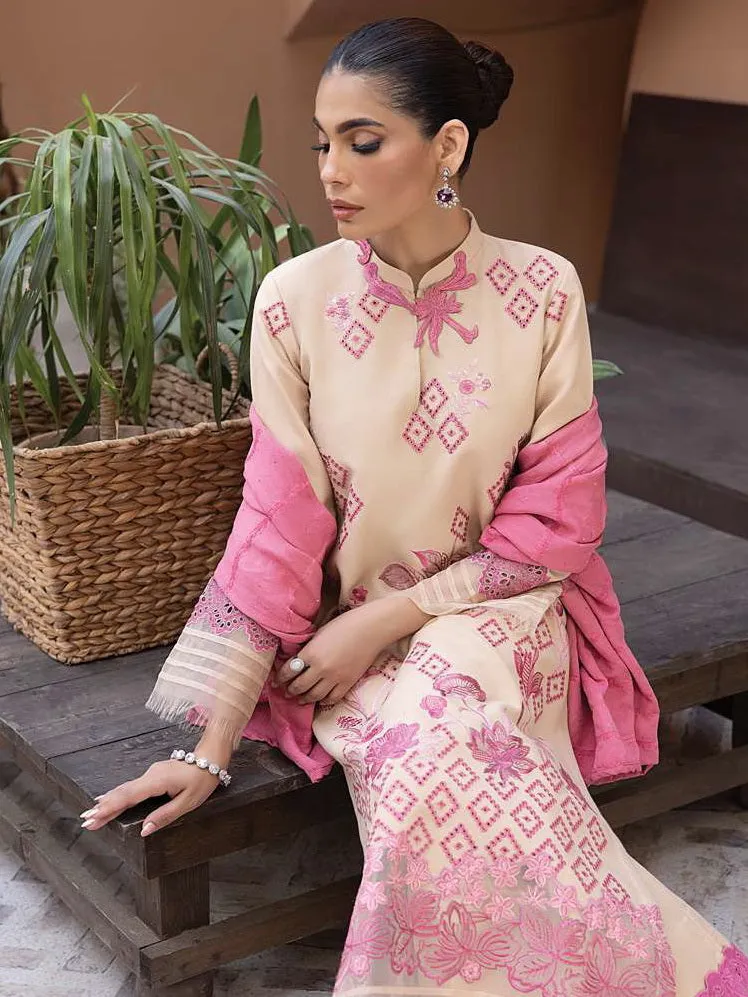 Rang Rasiya Carnation Embroidered Karandi 3Pc Suit D-02 PINAR