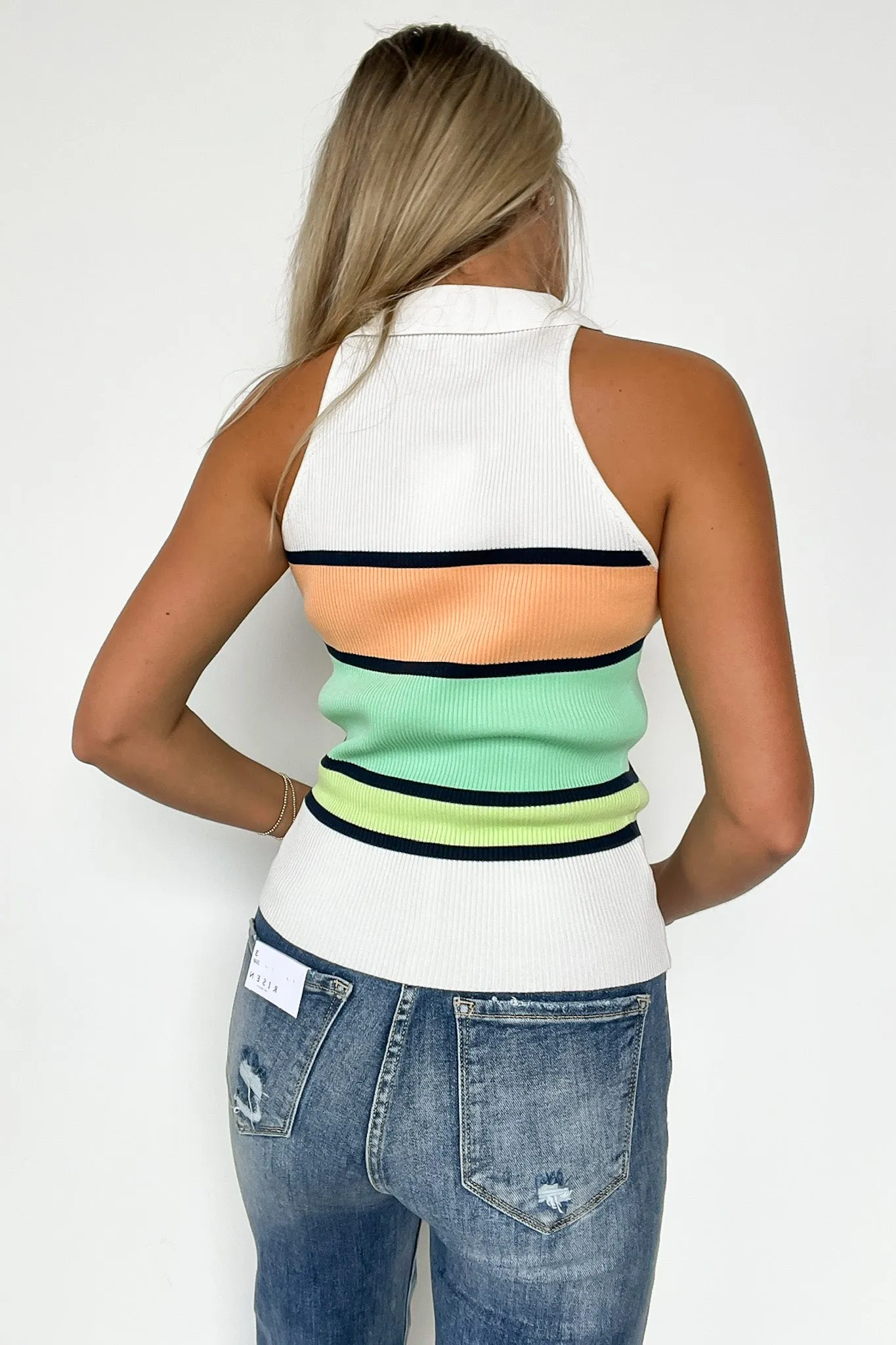 Rhema Color Block Stripe Collared Tank Top