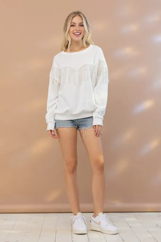 Rhinestone Fringe Pullover Top