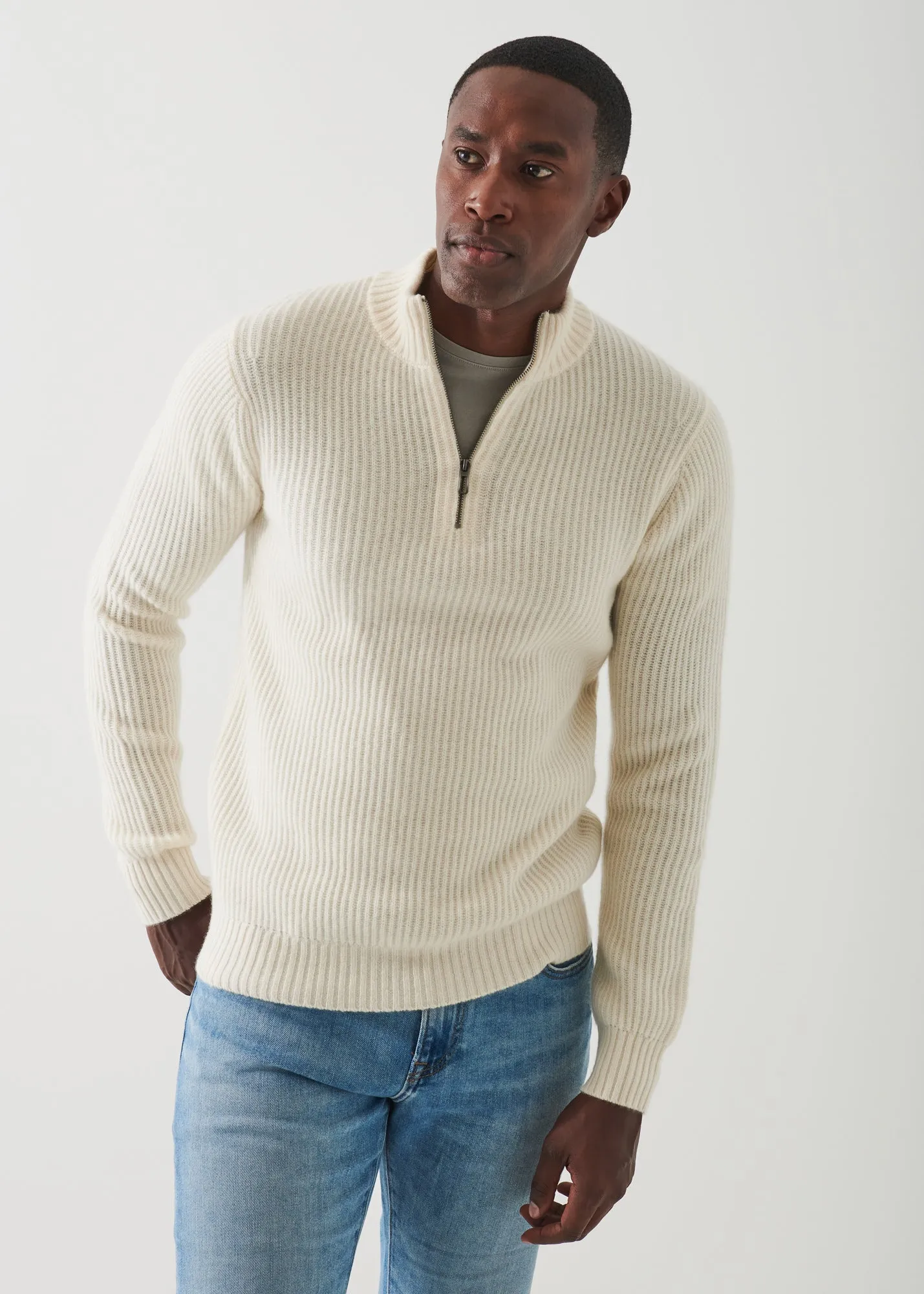 RIBBED CASHMERE QUARTER-ZIP