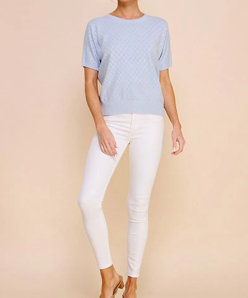 Short Sleeve Pointelle Top - Powder Blue