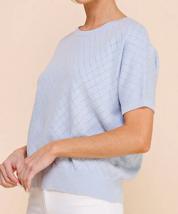 Short Sleeve Pointelle Top - Powder Blue