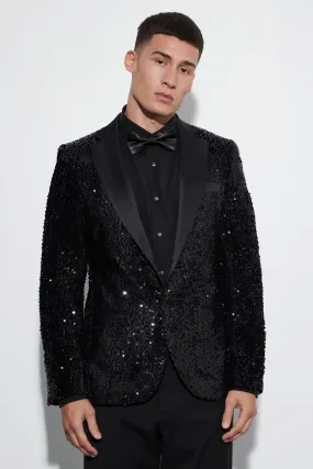 Skinny Sequin Blazer With Contrast Lapels