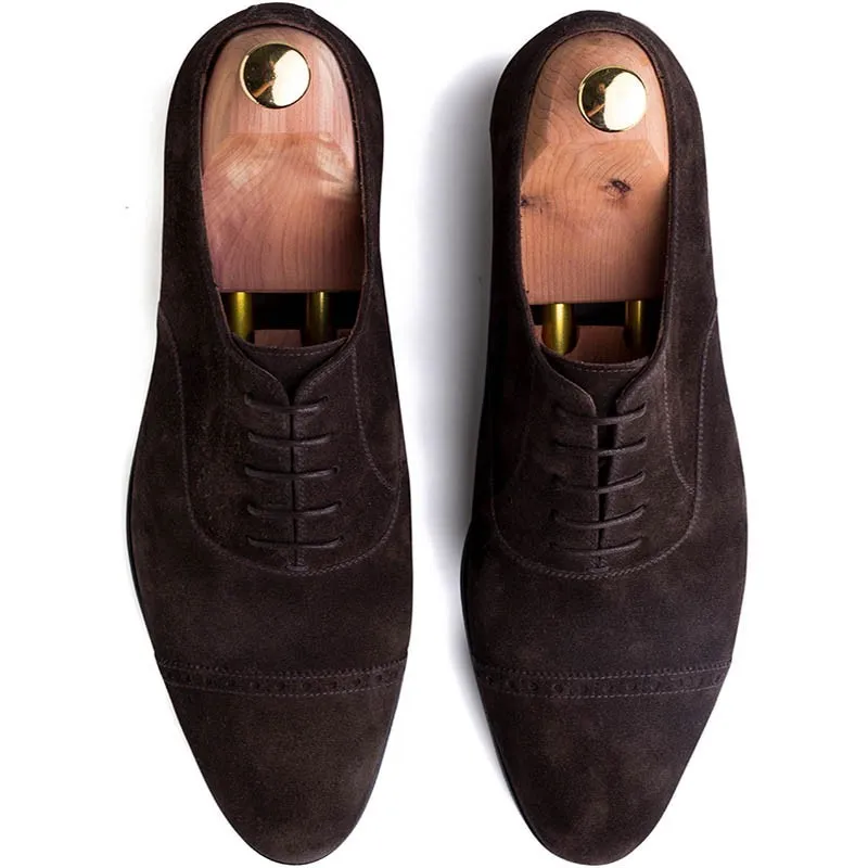 Skolyx dark brown suede brogued cap toe oxford