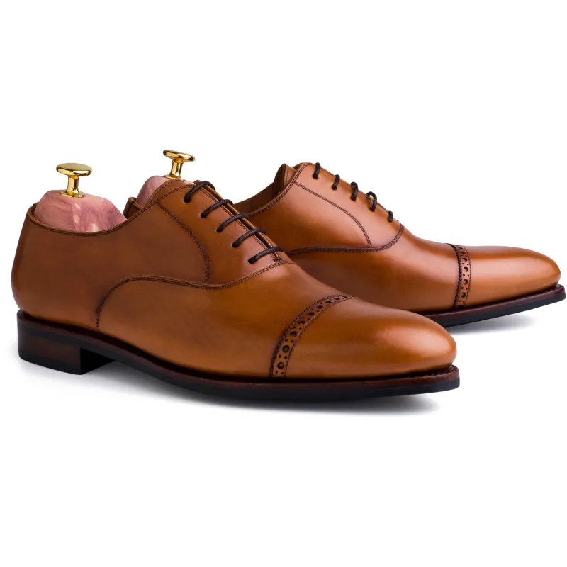 Skolyx light brown brogued cap toe oxford