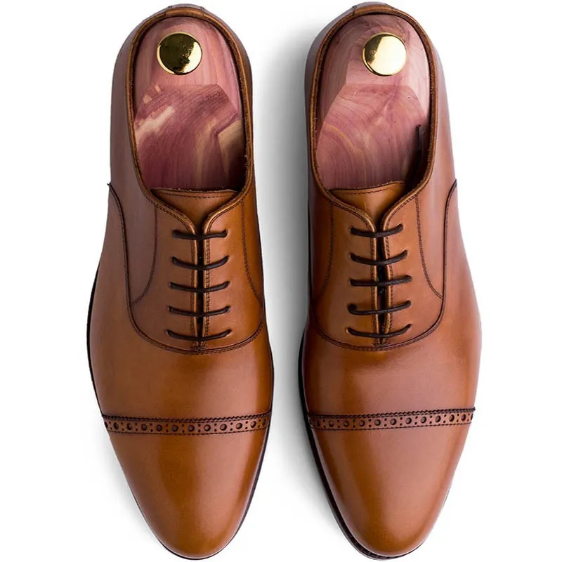 Skolyx light brown brogued cap toe oxford