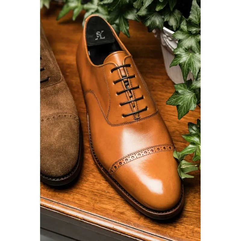 Skolyx light brown brogued cap toe oxford