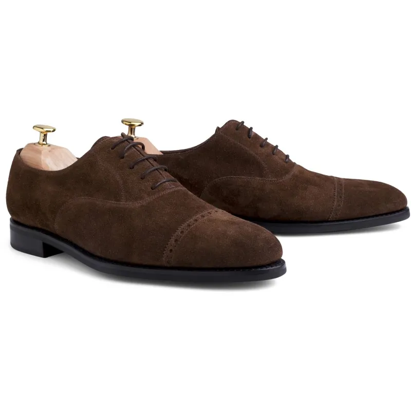 Skolyx medium brown suede brogued cap toe oxford