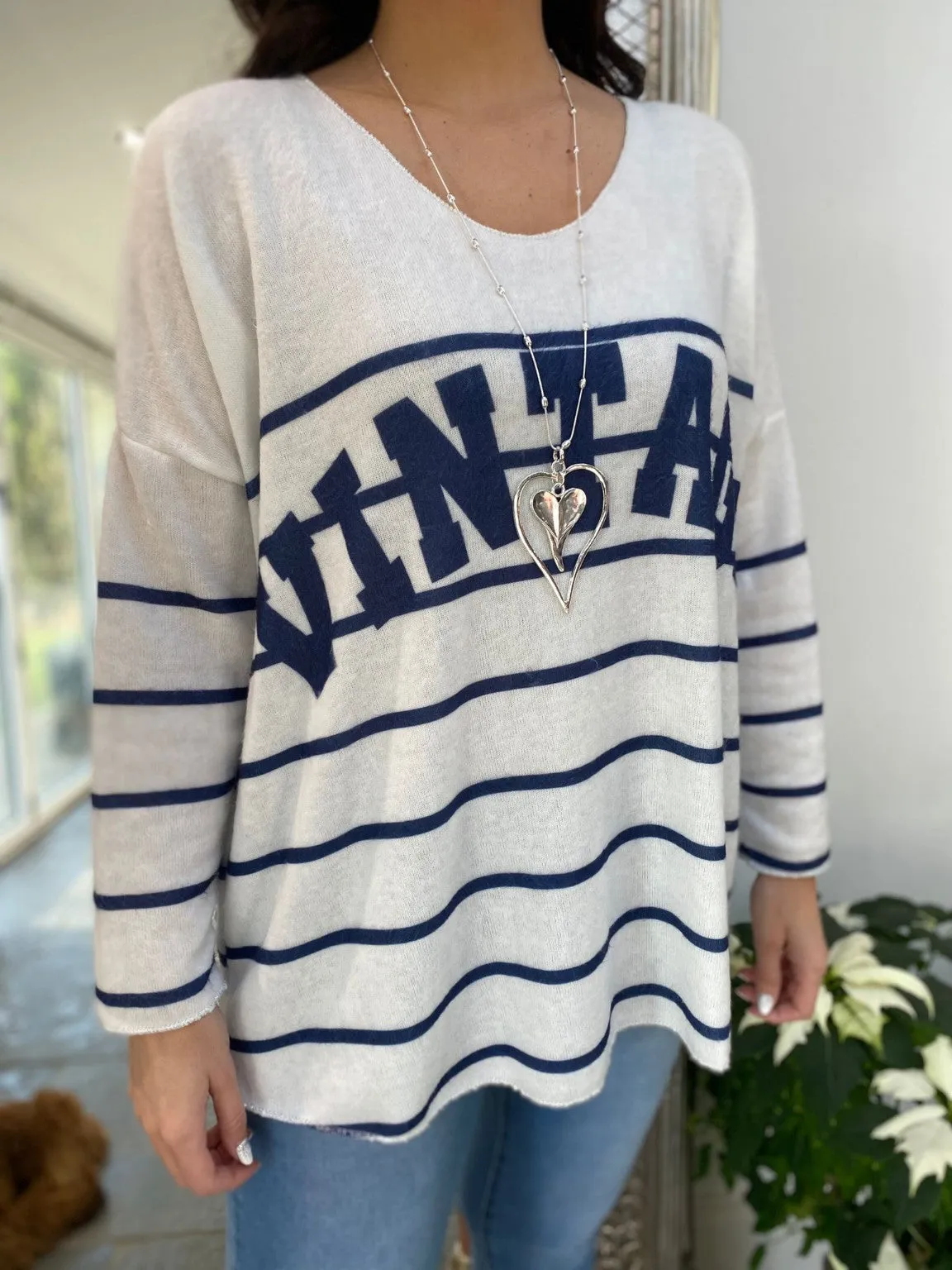 Slogan Stripe Fine Knit Camilla