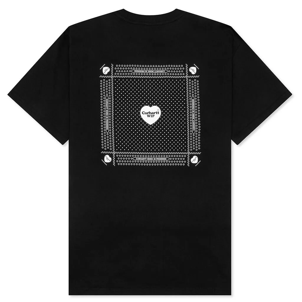 S/S Heart Bandana T-Shirt - Black/White Stone Washed