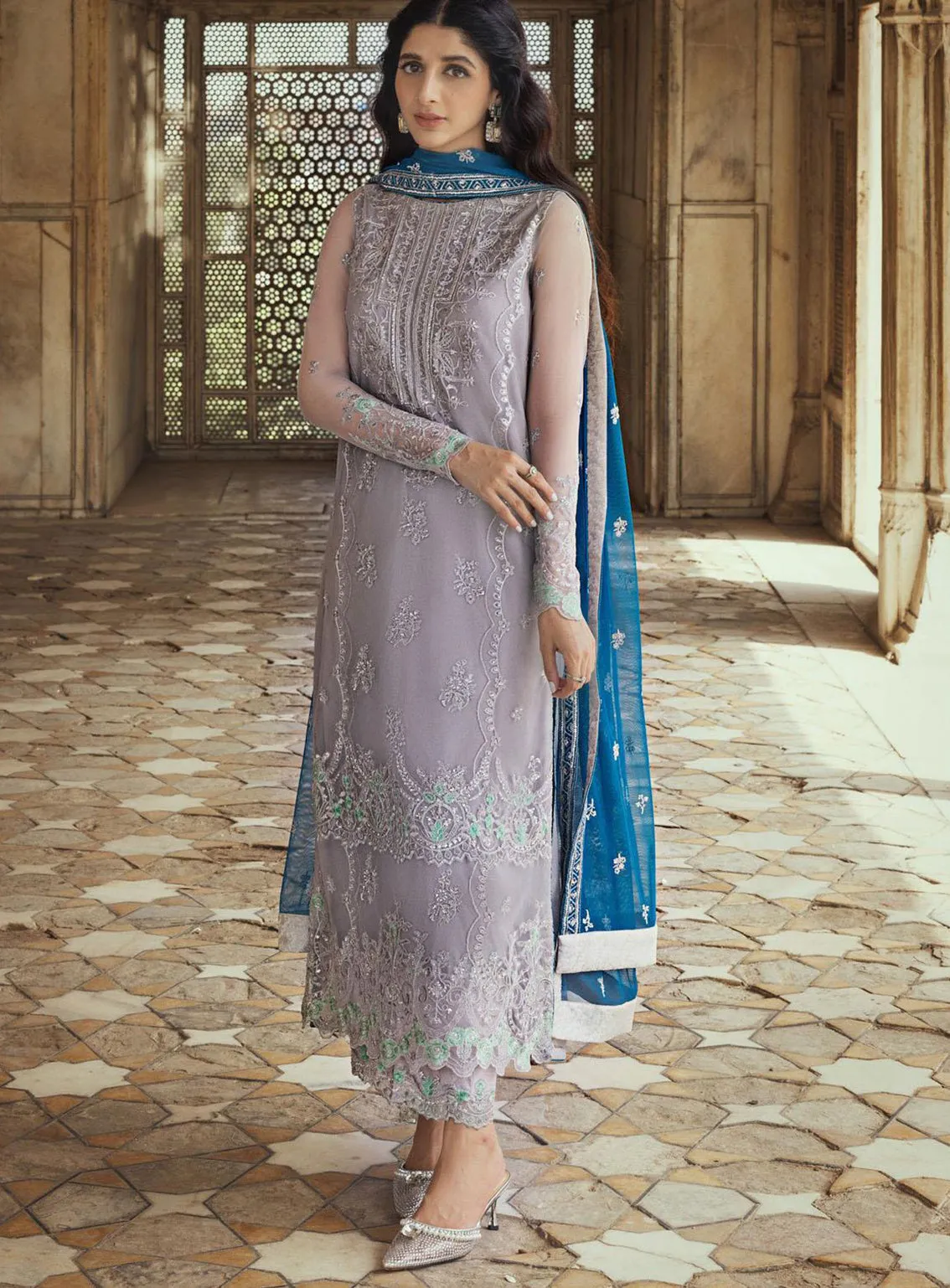 Tahra By Zainab Chottani Embroidered Net Unstitched 3 Piece Suit - 08 NIGAR