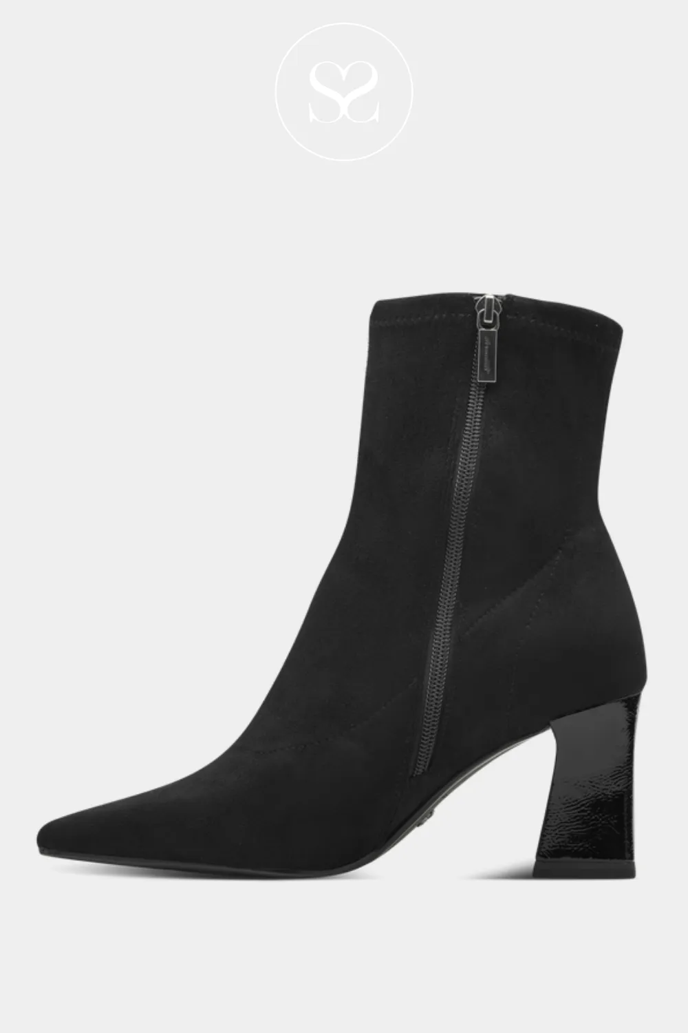 TAMARIS 1-25023-43 BLACK SUEDE EFFECT BLOCK HEEL DRESS BOOTS