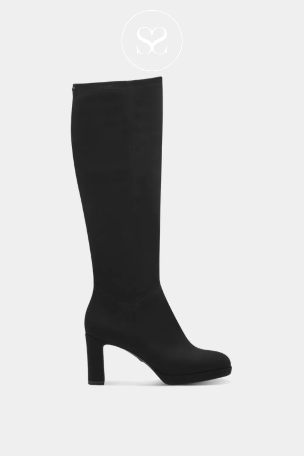 TAMARIS 1-25519-43 BLACK SUEDE BLOCK HEEL KNEE HIGH BOOTS