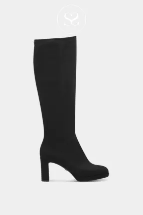 TAMARIS 1-25519-43 BLACK SUEDE BLOCK HEEL KNEE HIGH BOOTS