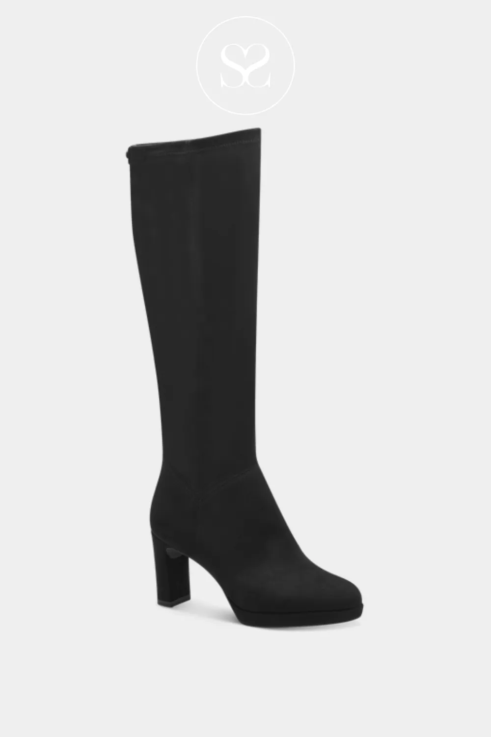 TAMARIS 1-25519-43 BLACK SUEDE BLOCK HEEL KNEE HIGH BOOTS