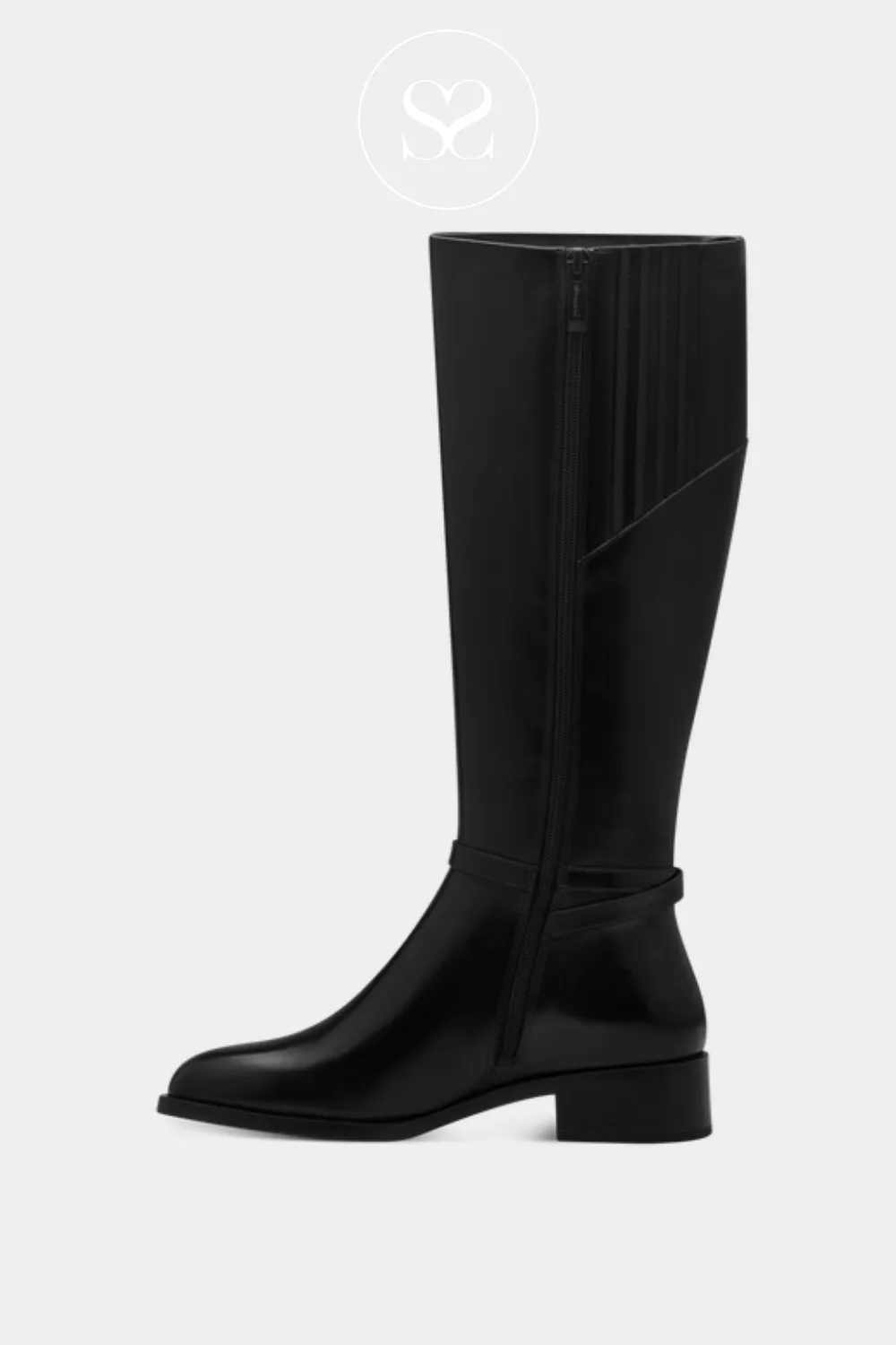 TAMARIS 1-25529-43 BLACK LEATHER LOW HEEL KNEE HIGH BOOTS