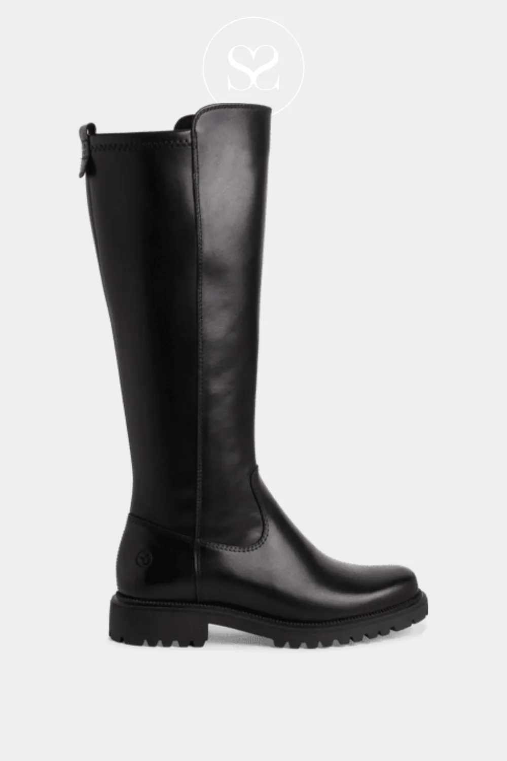 TAMARIS 1-25605-43 BLACK LEATHER FLAT KNEE HIGH BOOTS