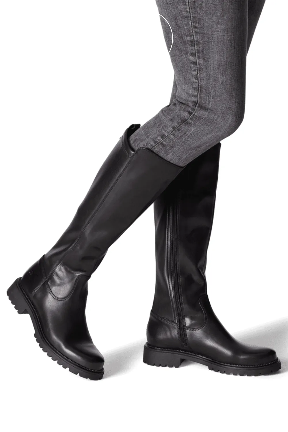 TAMARIS 1-25605-43 BLACK LEATHER FLAT KNEE HIGH BOOTS