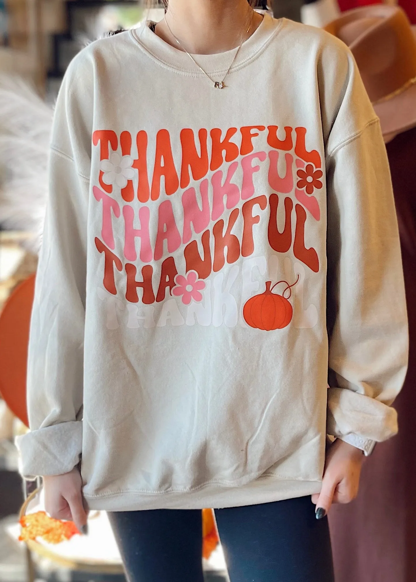 Thankful Pumpkin Sweatshirt | Sand