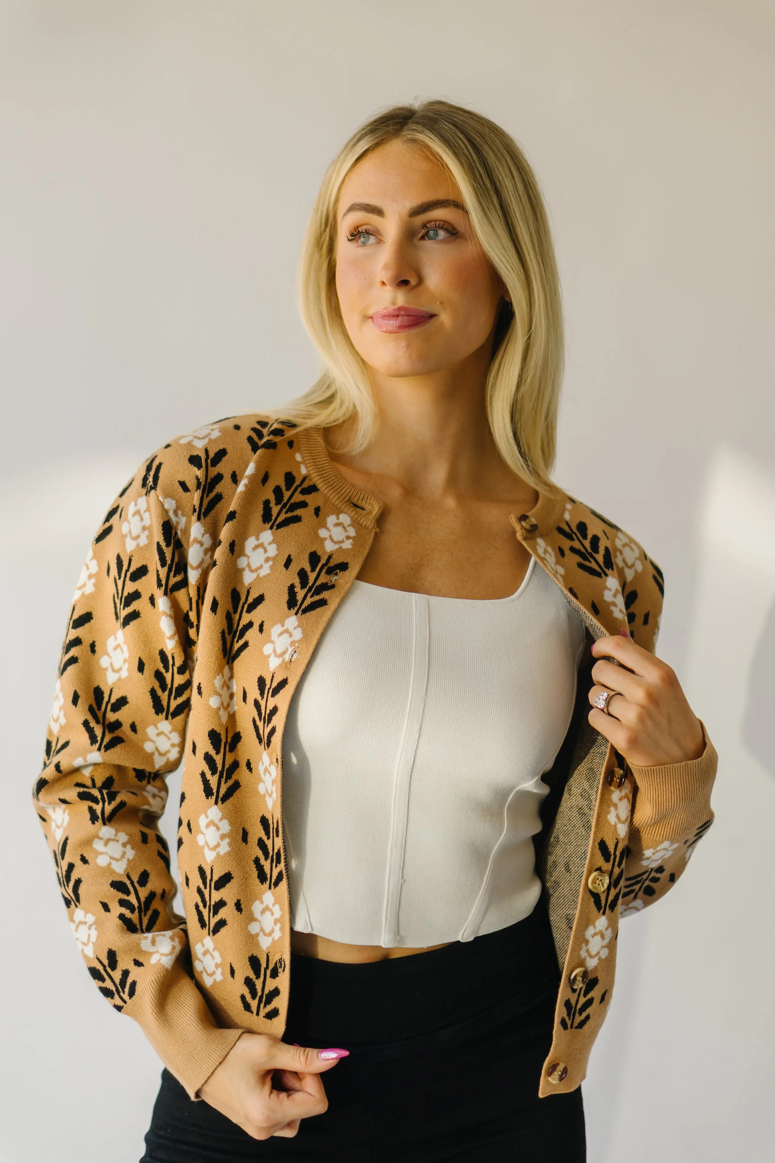 The Foxton Floral Knit Cardigan in Tan Multi