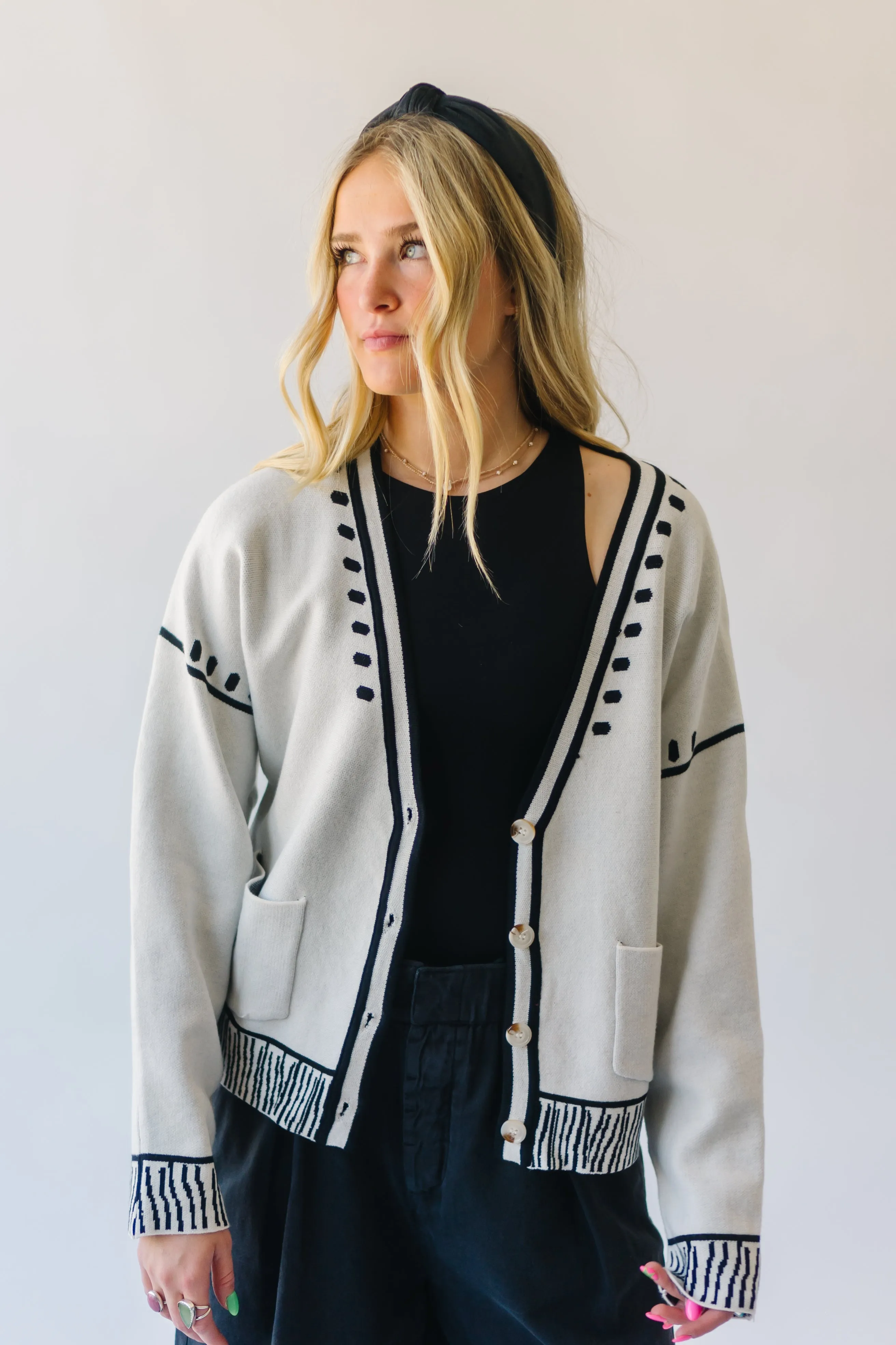 The Talon Patterned Button-Down Cardigan in Ivory