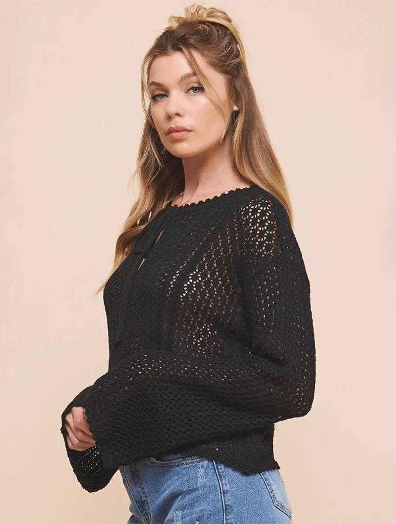 Tie Neck Long Sleeve Pullover Top