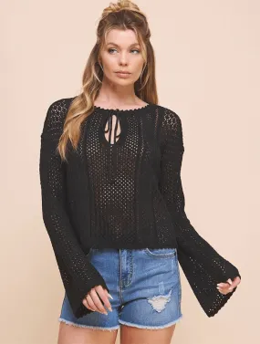 Tie Neck Long Sleeve Pullover Top