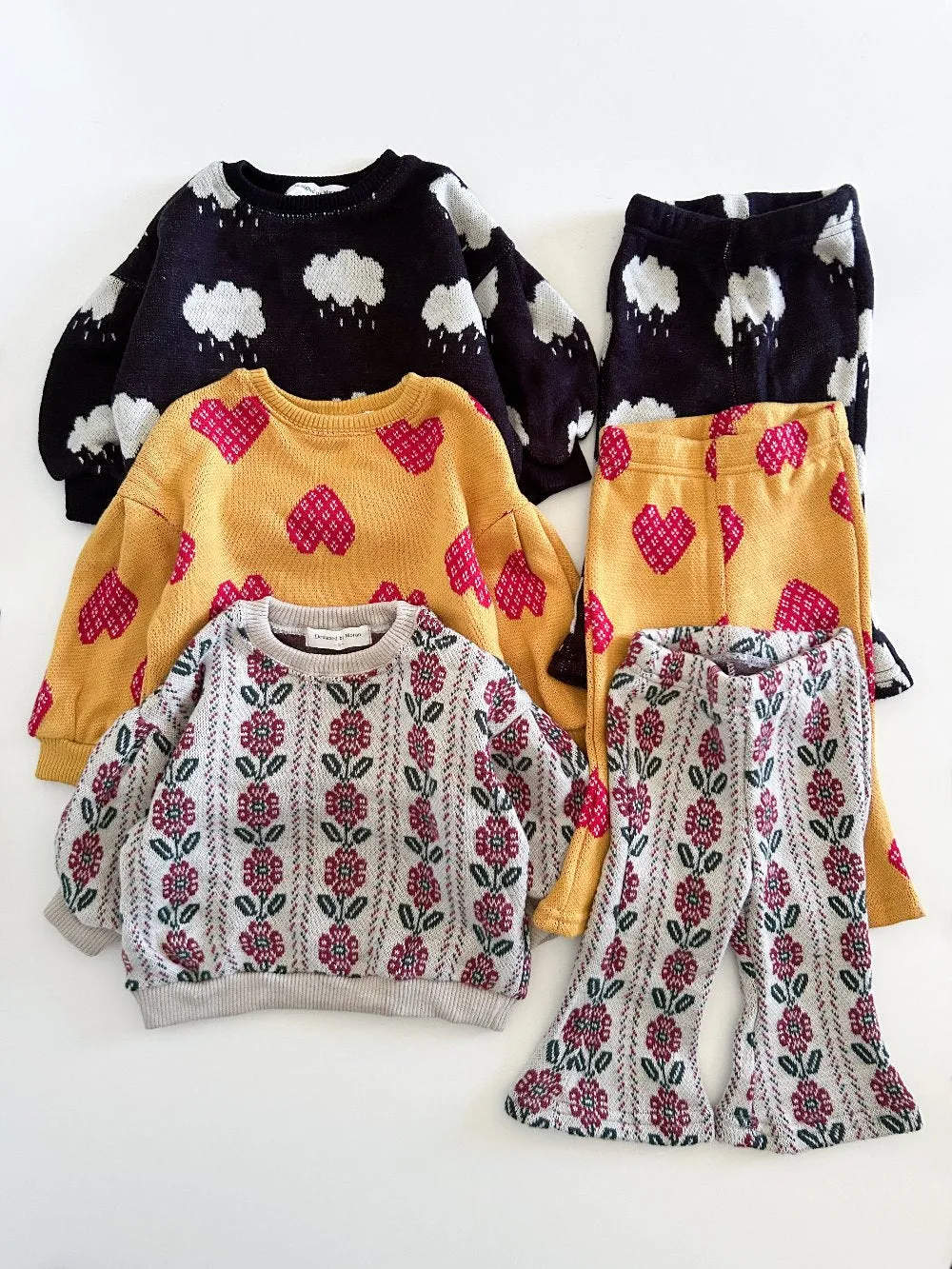 Toddler W24 Jacquard Puff Sleeve Sweater & Flare Pants Set (15m-7y) - 3 Colors